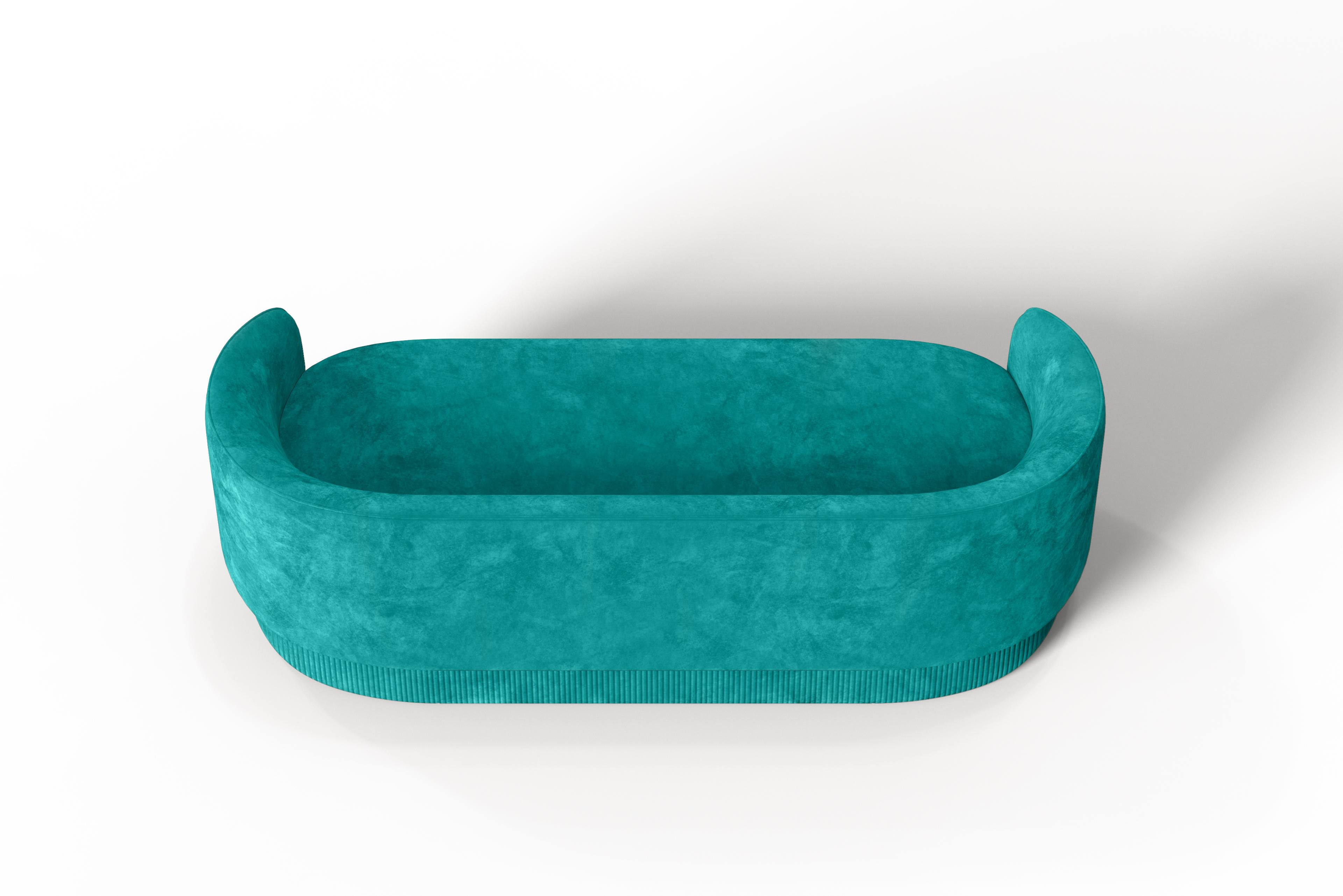 Other Modern Gentle Sofa in Teal Velvet and Bronze Metal For Sale