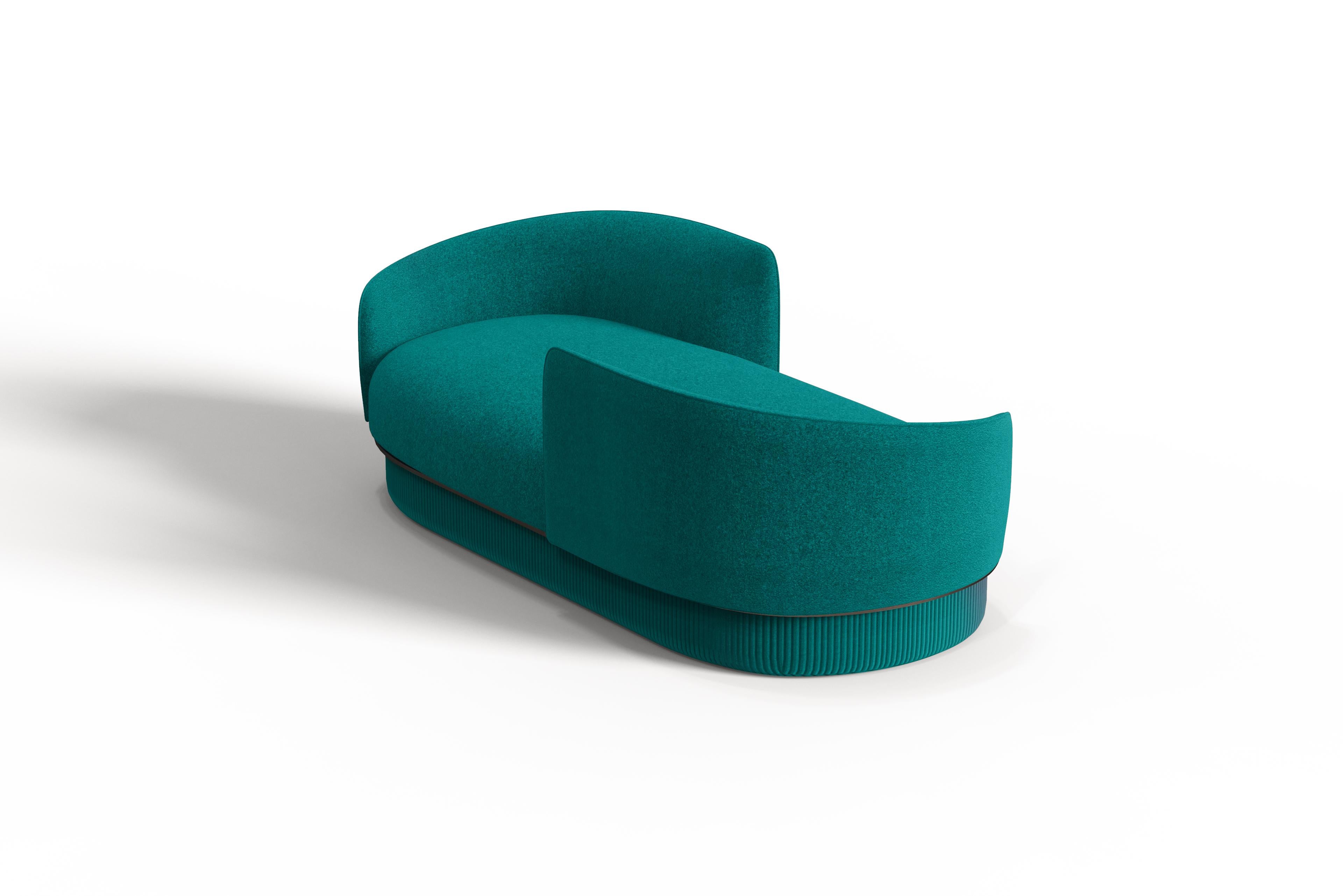 Portuguese Modern Gentle Vís a Vís in Teal Fabric and Bronze Metal For Sale