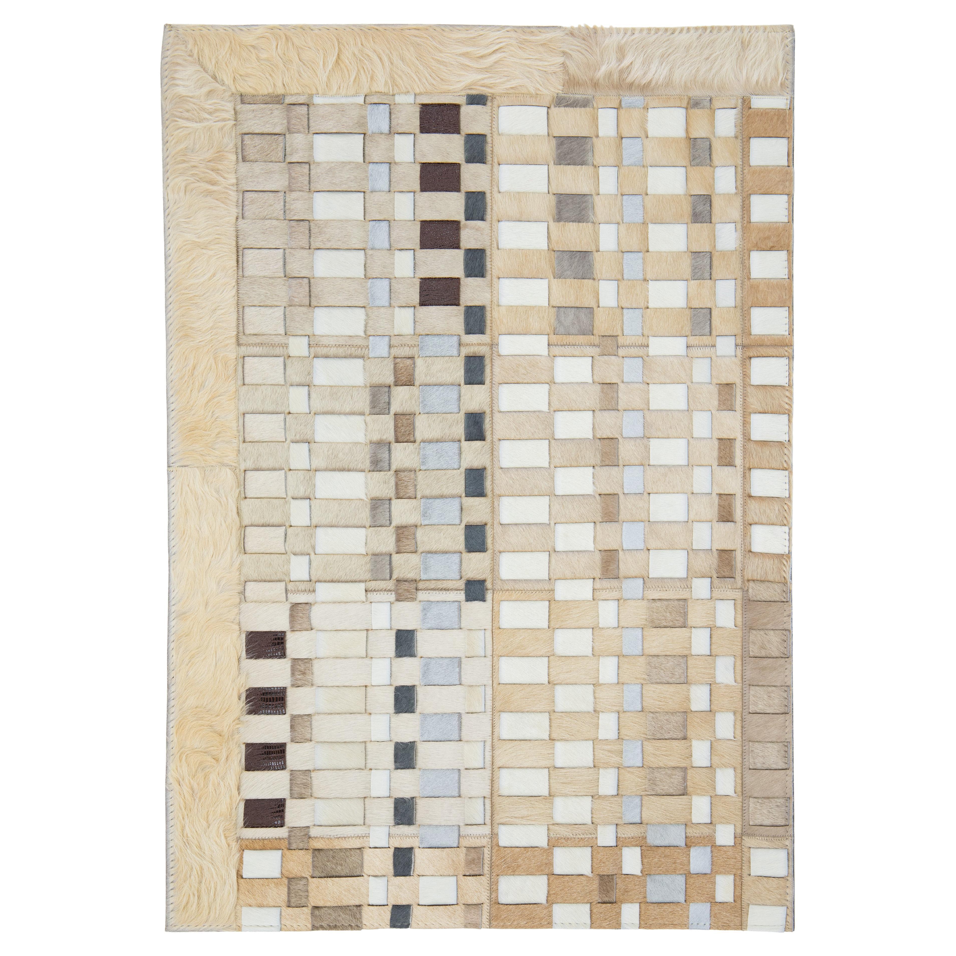 Modern Genuine Cowhide Leather Custom Rug By Apadana