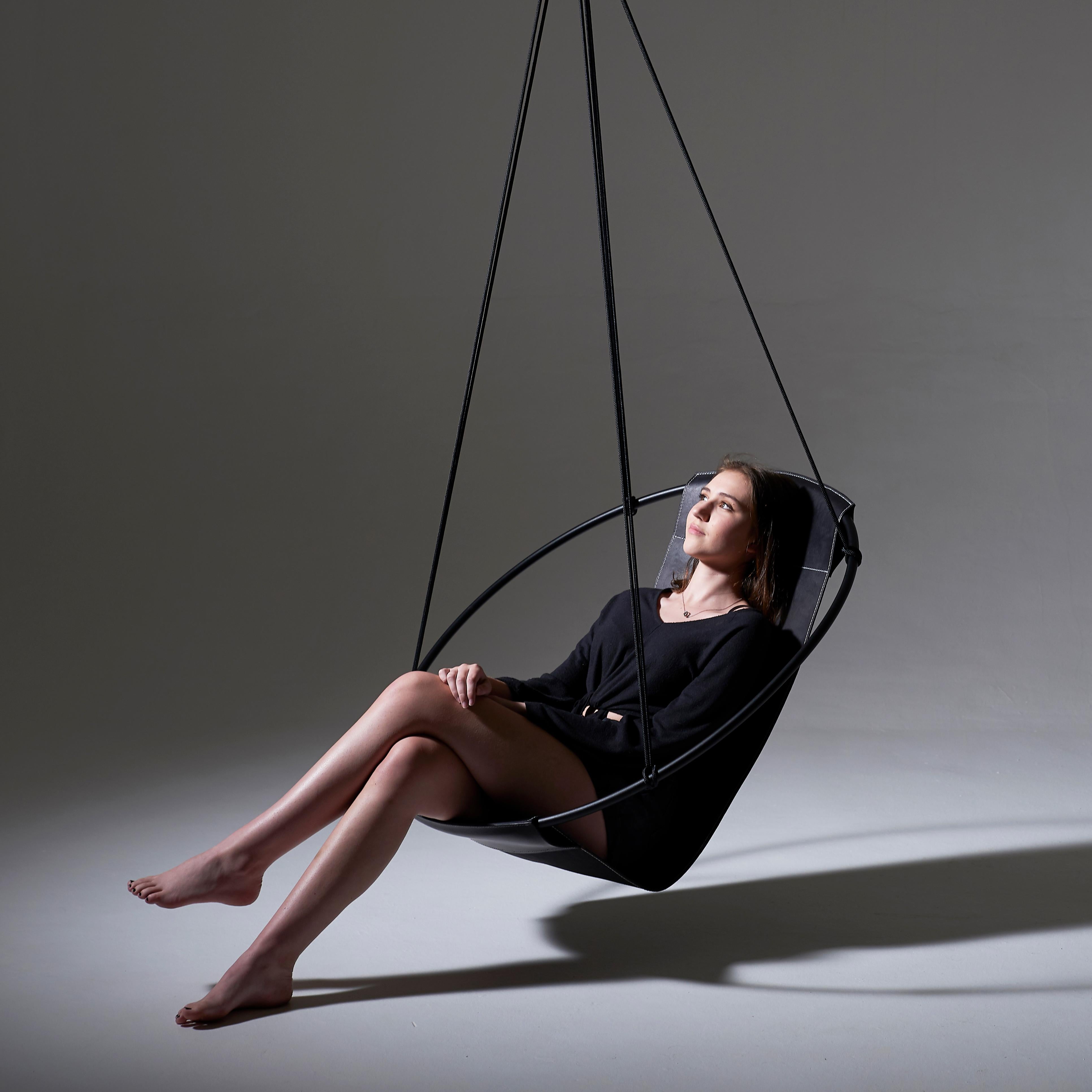Steel Modern Genuine Leather Brown Sling Chair in Black For Sale