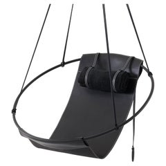 Modern Genuine Leather Brown Sling Chair in Black