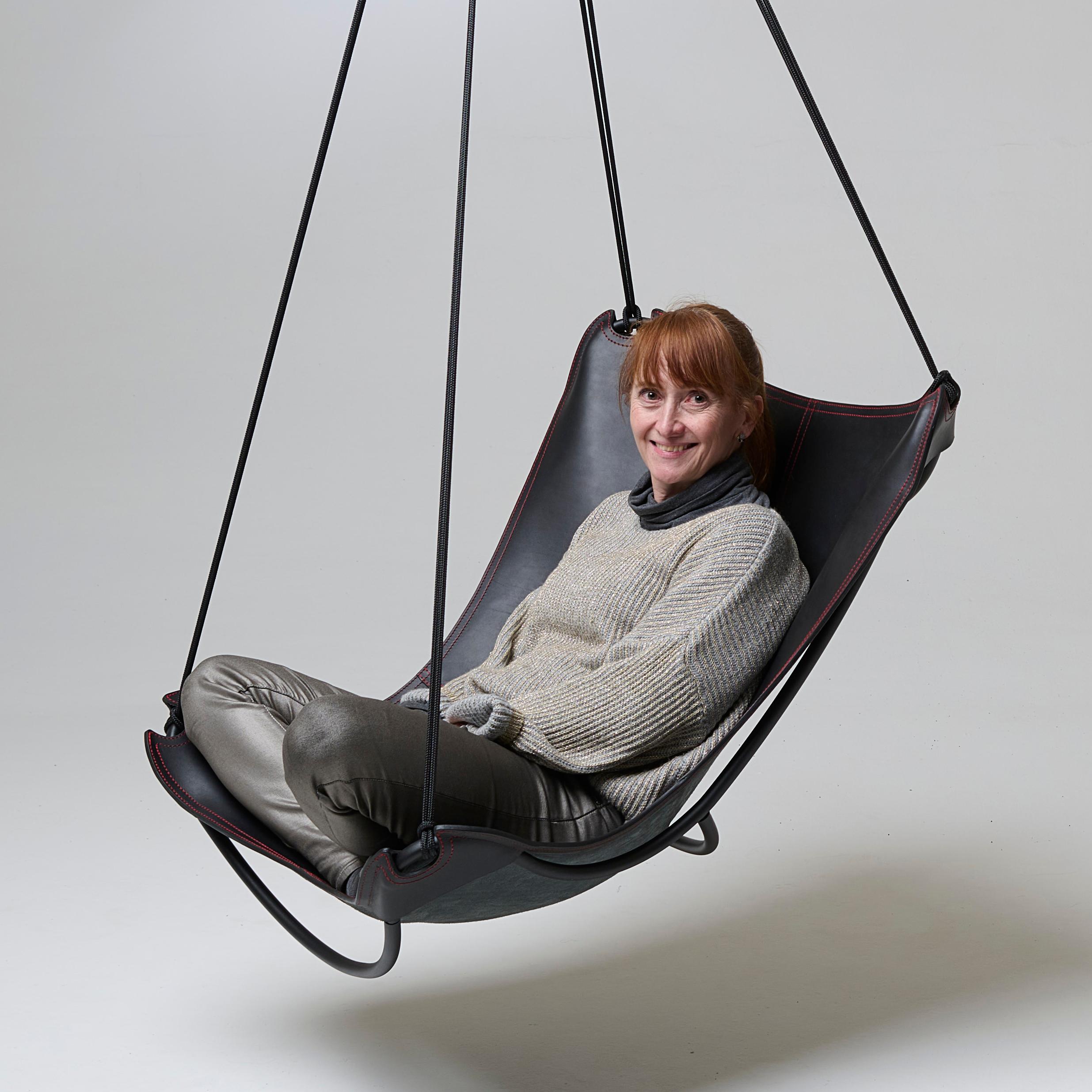 Contemporary Modern Genuine Leather Butterfly Hanging Swing Chair For Sale