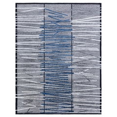 Modern Geometric Art Deco Wool & Silk Rug in Blue and Gray by Doris Leslie Blau