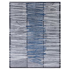 Modern Geometric Art Deco Wool & Silk Rug in Blue and Gray by Doris Leslie Blau