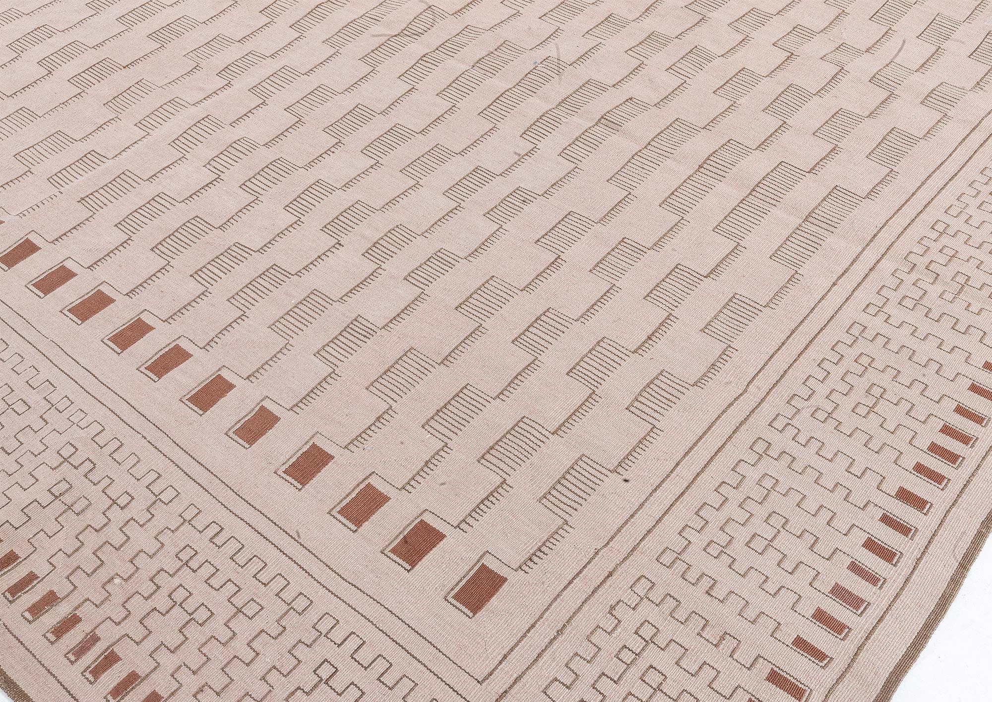 Modern Geometric Aubusson style beige wool rug by Doris Leslie Blau
Size: 6'0