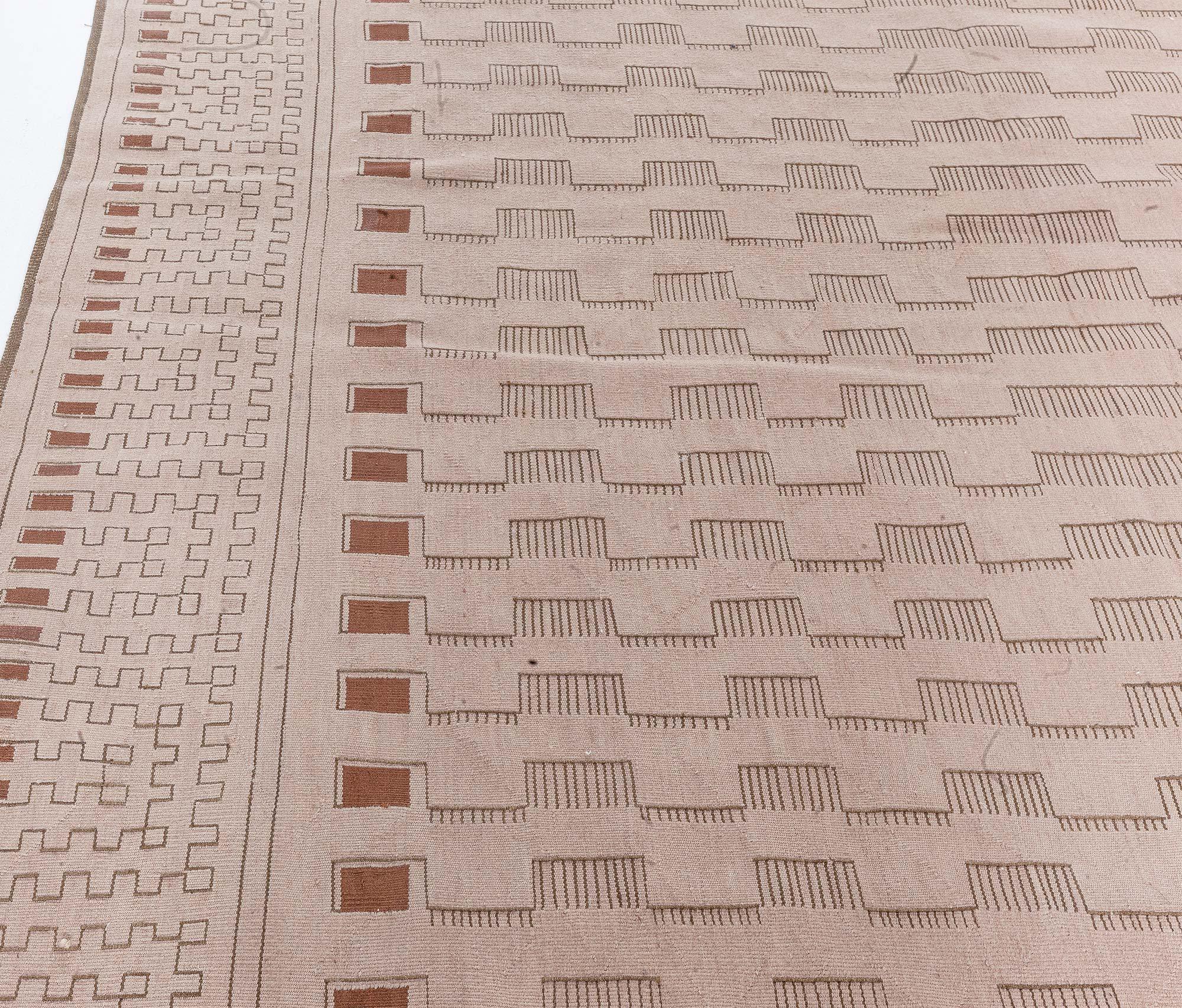 Chinese Modern Geometric Aubusson Style Beige Wool Rug by Doris Leslie Blau For Sale