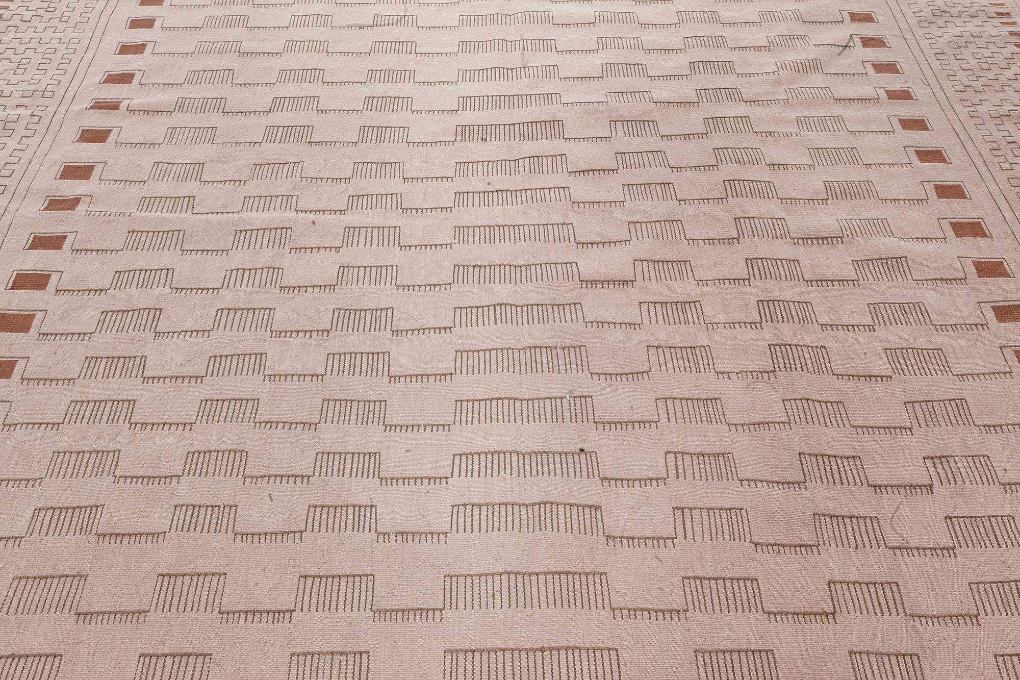 Hand-Knotted Modern Geometric Aubusson Style Beige Wool Rug by Doris Leslie Blau For Sale