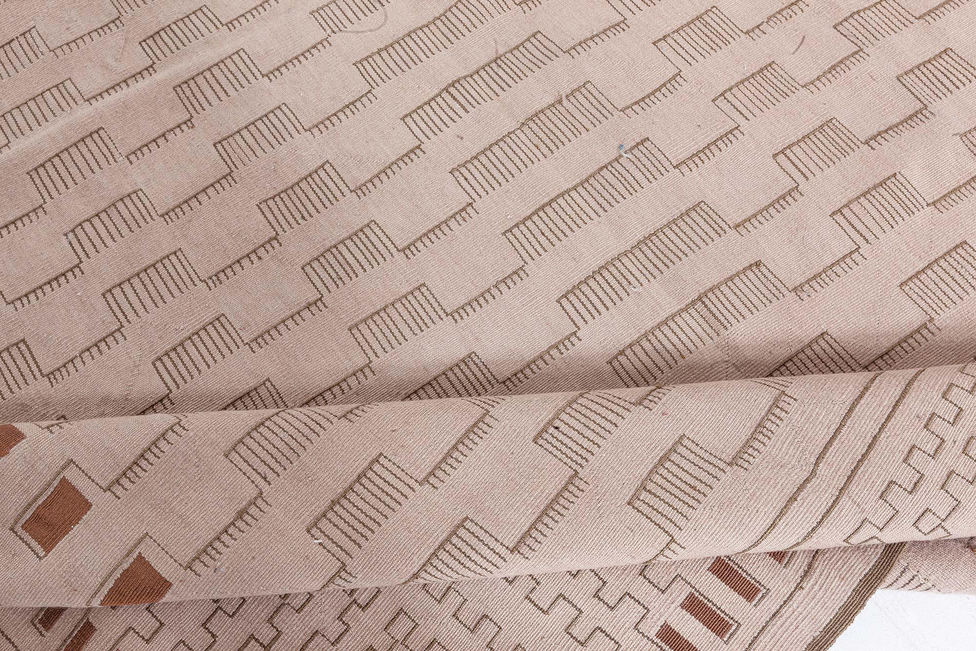 Contemporary Modern Geometric Aubusson Style Beige Wool Rug by Doris Leslie Blau For Sale