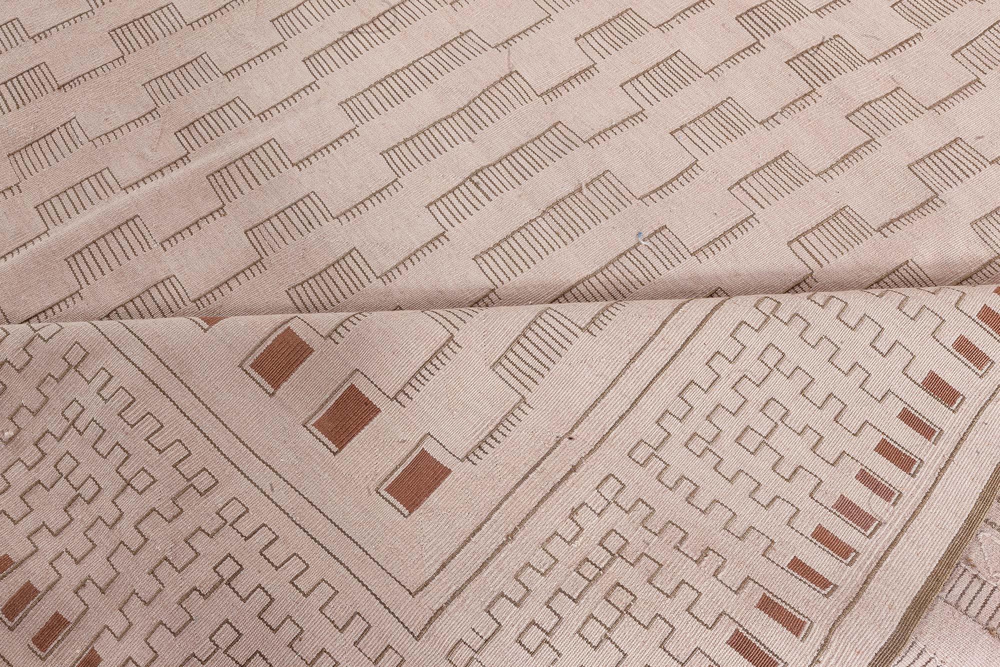 Modern Geometric Aubusson Style Beige Wool Rug by Doris Leslie Blau For Sale 1