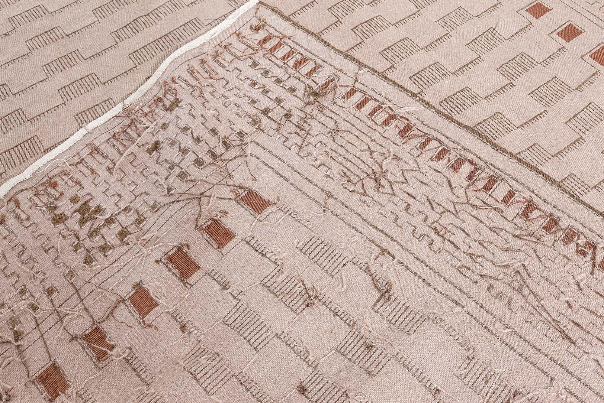 Modern Geometric Aubusson Style Beige Wool Rug by Doris Leslie Blau For Sale 2