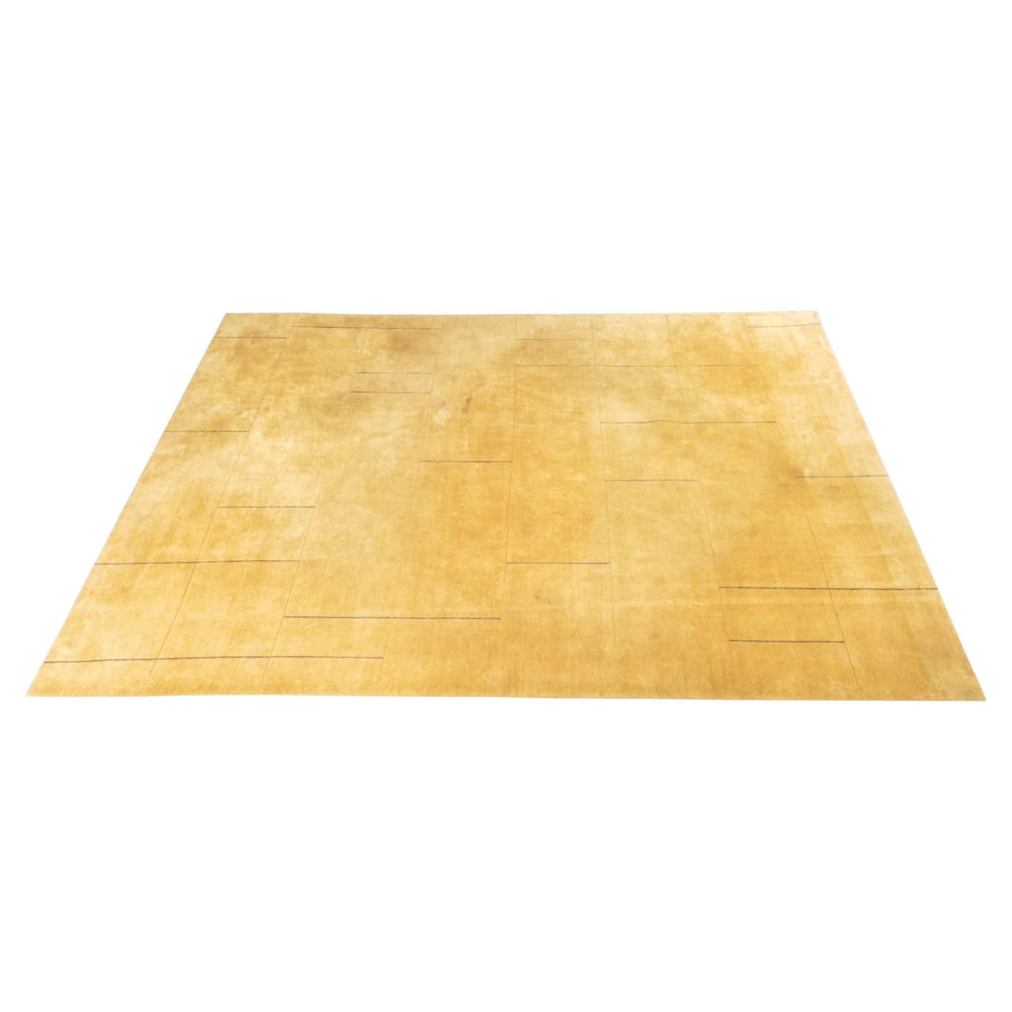Modern Geometric Beige Wool Carpet, 12' 7" x 9' 7"