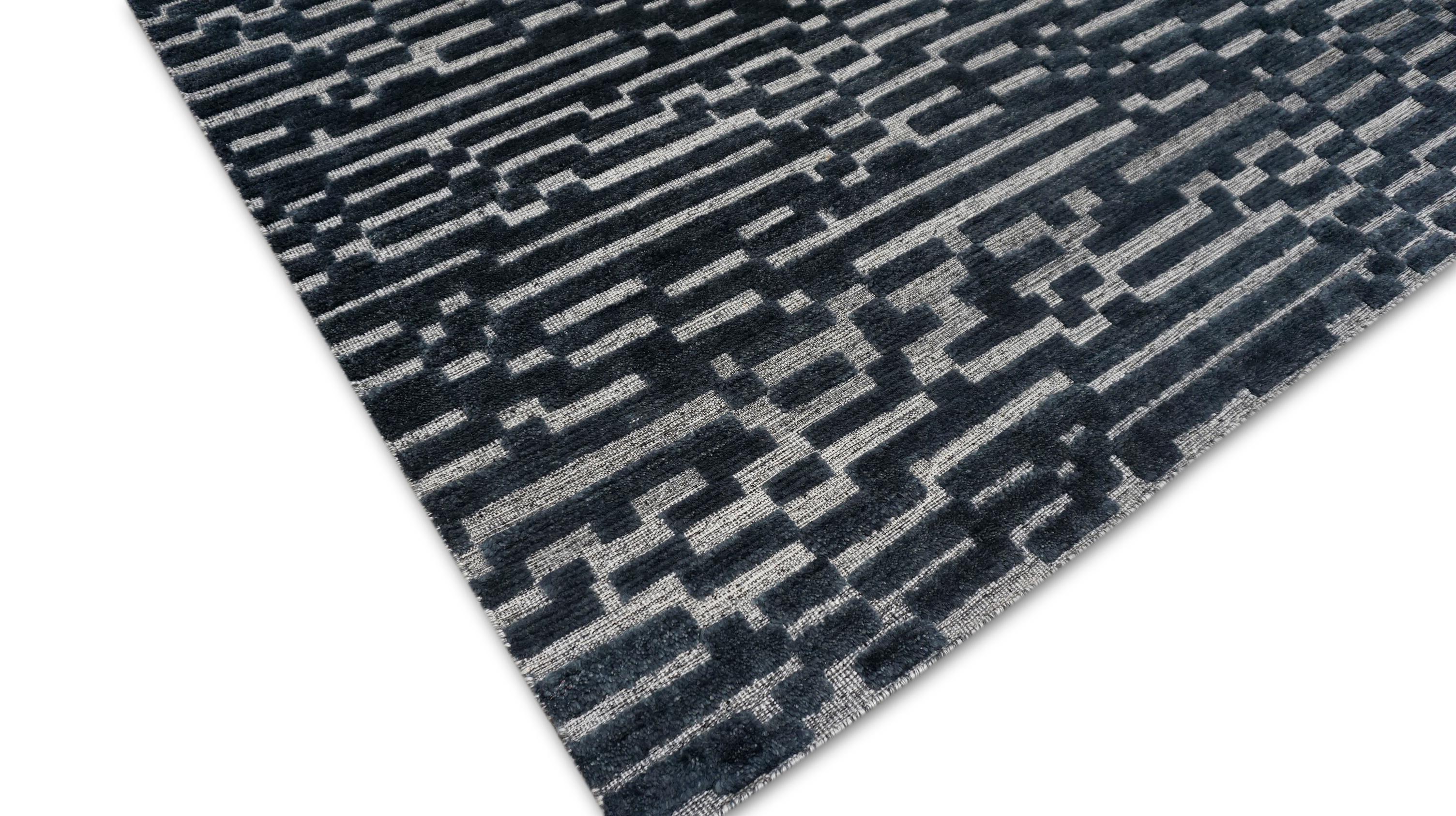 Modernes geometrisches Blau und Grau  Wollteppich 8'x10' im Angebot 5