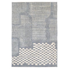 Modern Geometric Blue and Ivory Wool Rug 8'7''x12'2''