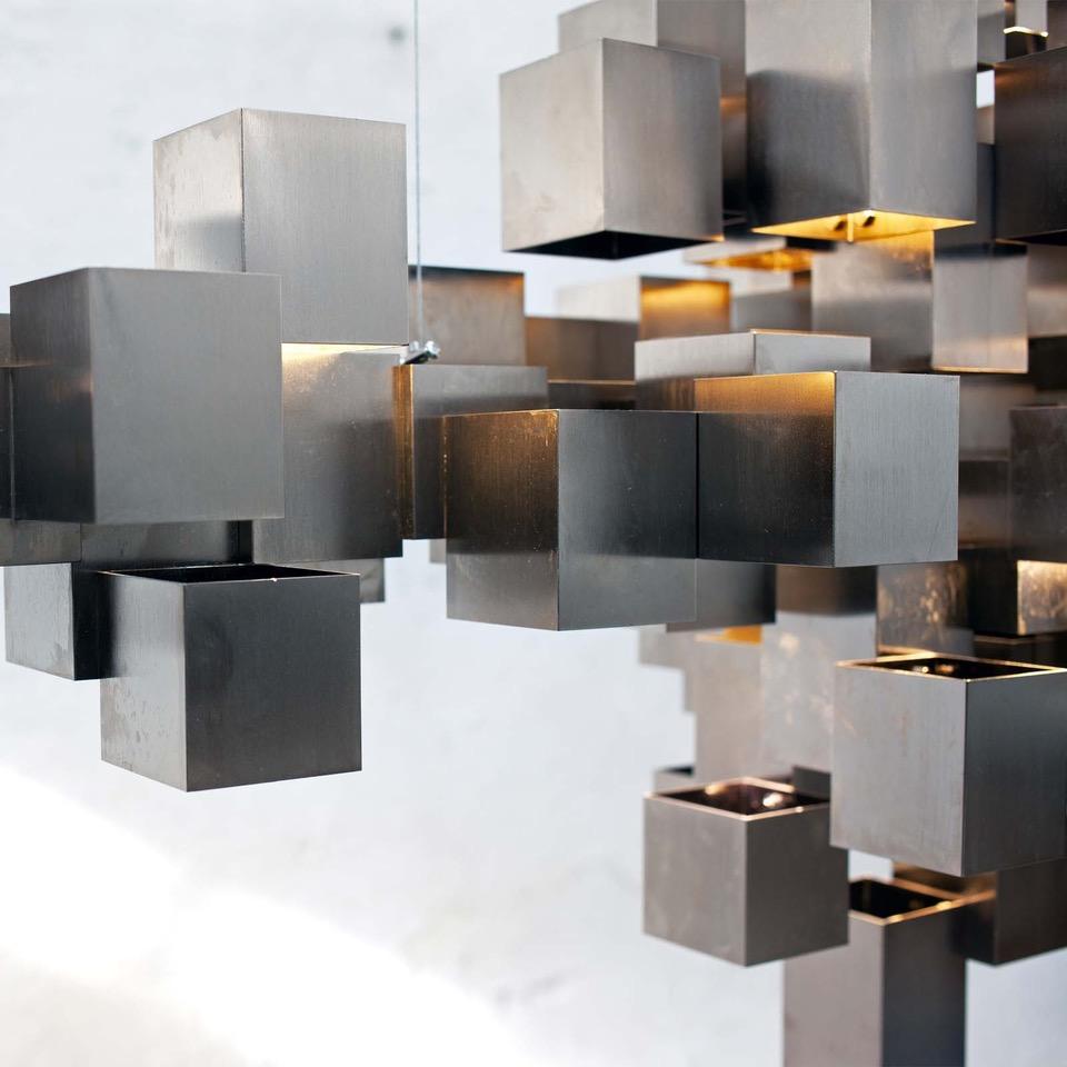 Altro Cubi geometrici moderni in ottone e acciaio nichelato di HP Sommer per Morghen Studio in vendita