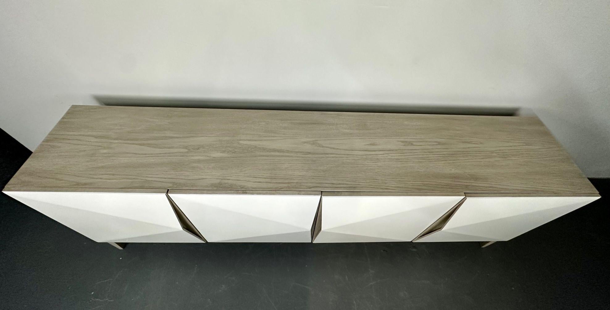 Modern Geometric Ceruse Oak Dresser, Sideboard, Cabinet, White Lacquered For Sale 4