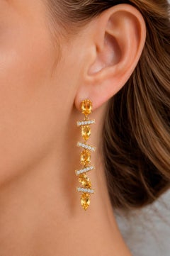 Boucles d'oreilles pendantes modernes de forme géométrique en citrine, argent, or