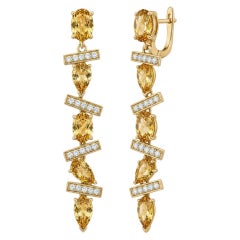 Boucles d'oreilles pendantes modernes de forme géométrique en citrine, argent, or