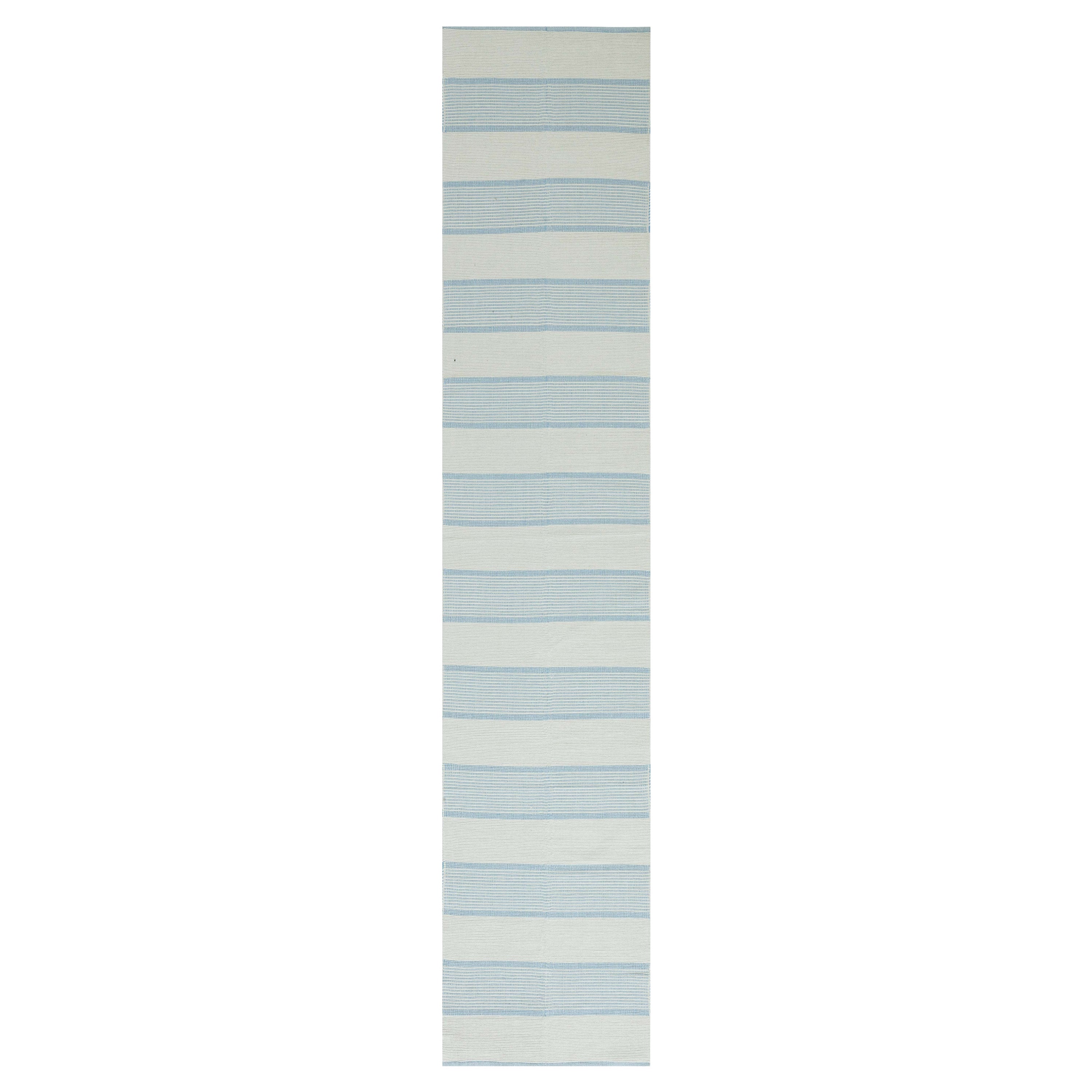 Moderner geometrischer flachgewebter Woll-Läufer von Doris Leslie Blau mit geschnittenem Flor