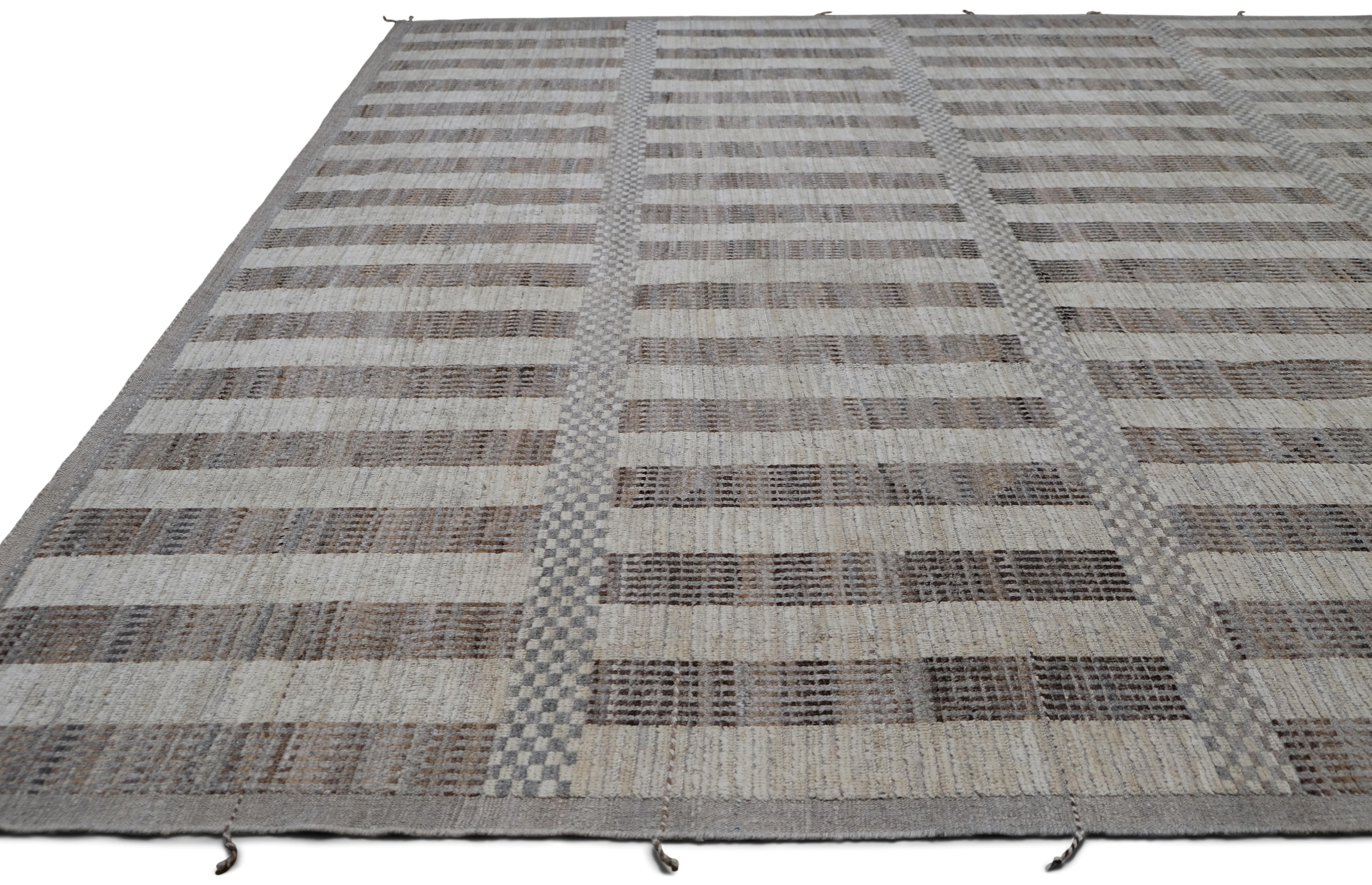 Moderner geometrischer Deko-Wollteppich 13'5''x19'5'' (Handgeknüpft) im Angebot