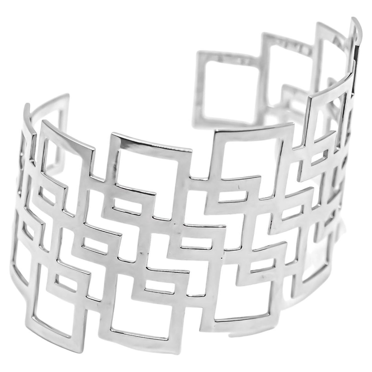 Sterling Silver Rhodium Plated Modern Design Polished Cuff Bangle Bracelet 