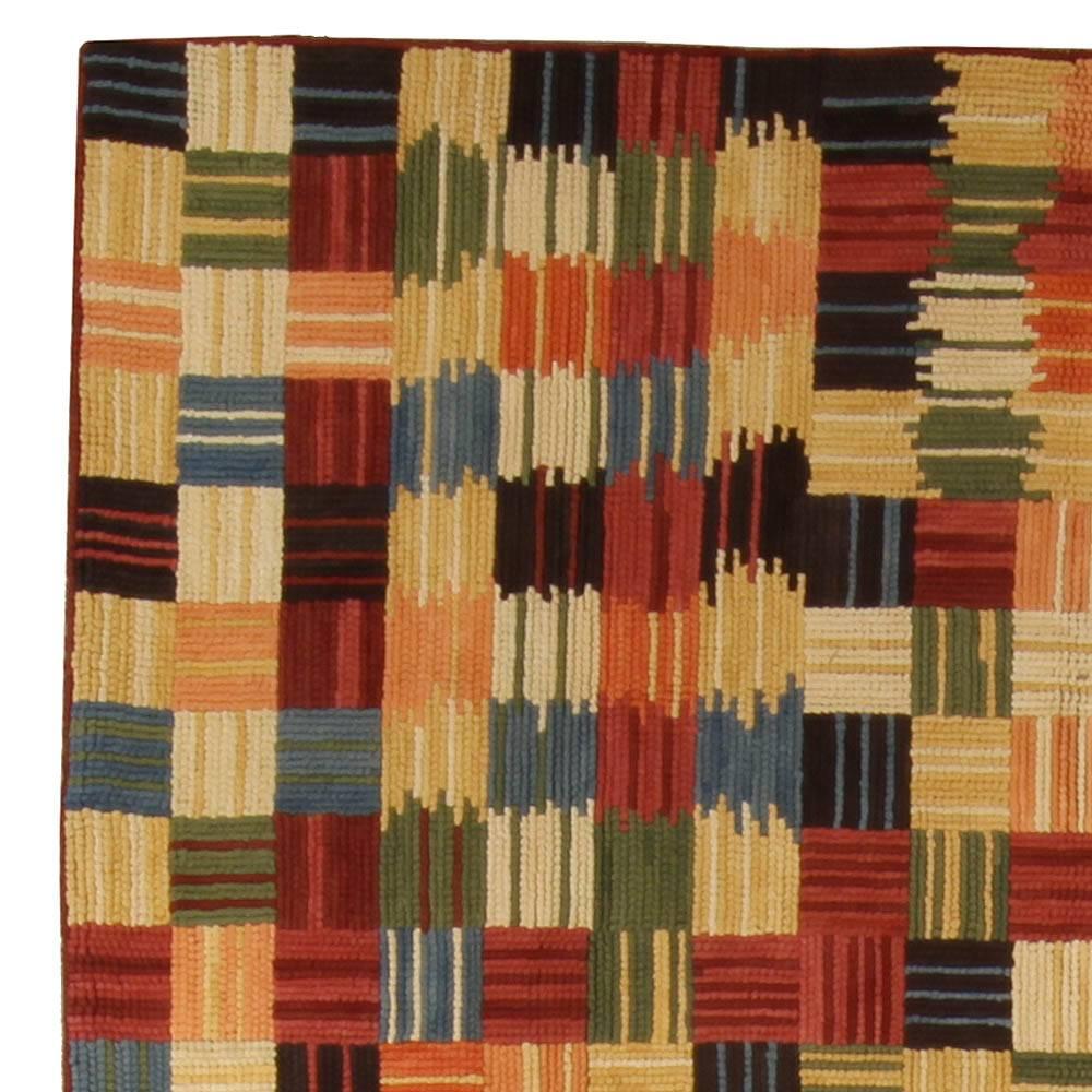 Wool Modern Geometric Design Handmade Cotton Rug by Doris Leslie Blau For Sale
