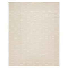 Modern Geometric Designed  Kilim Flatweave Wool Rug In Beige
