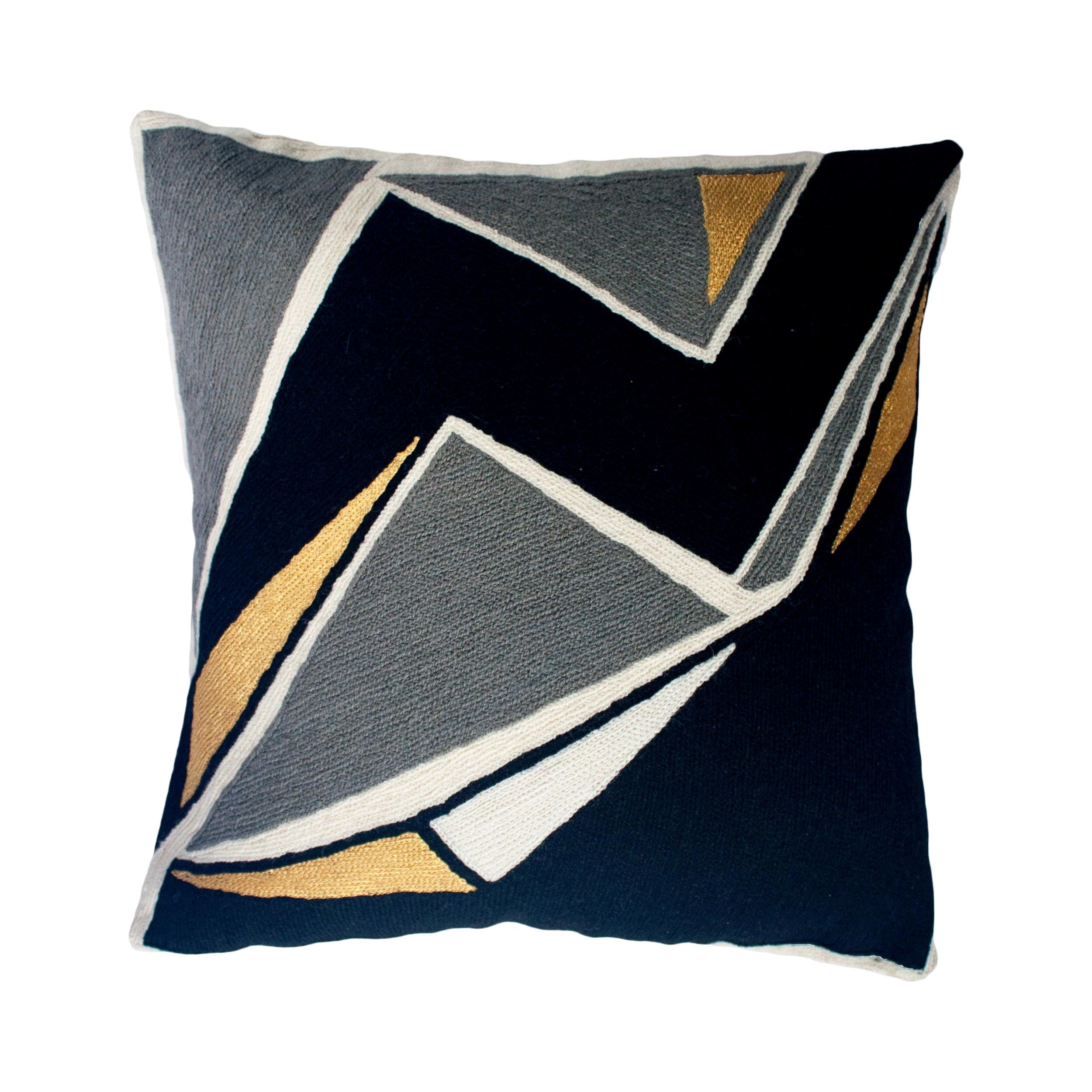 Modern Geometric Detroit Black Hand Embroidered Throw Pillow Cover