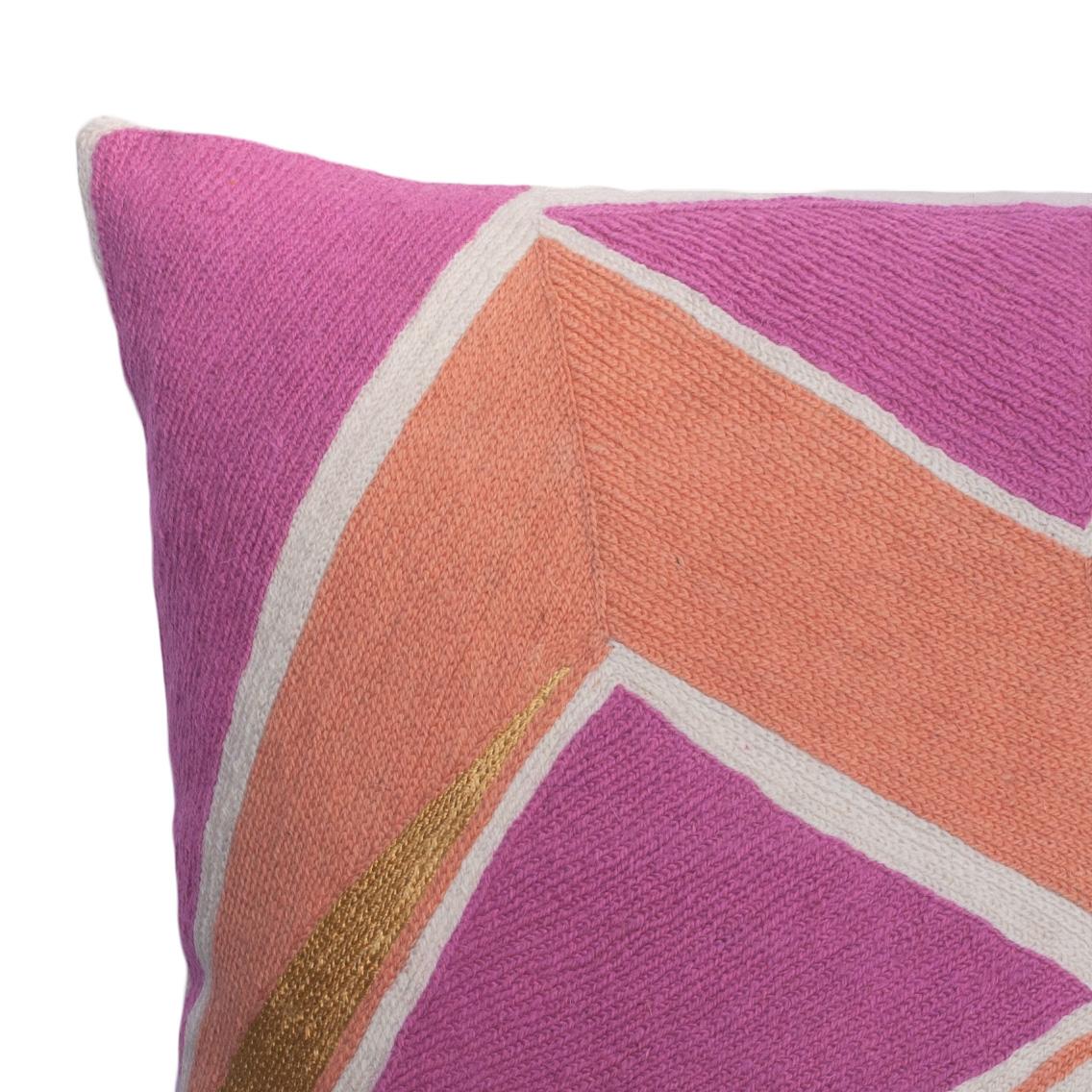 Indian Modern Geometric Detroit Blush Hand Embroidered Throw Pillow Cover