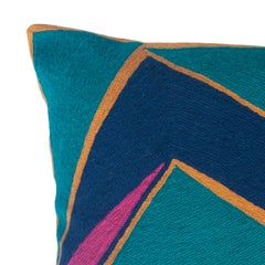 Modern Geometric Detroit Indigo Hand Embroidered Throw Pillow Cover