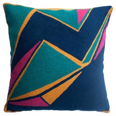 Modern Geometric Detroit Indigo Hand Embroidered Throw Pillow Cover