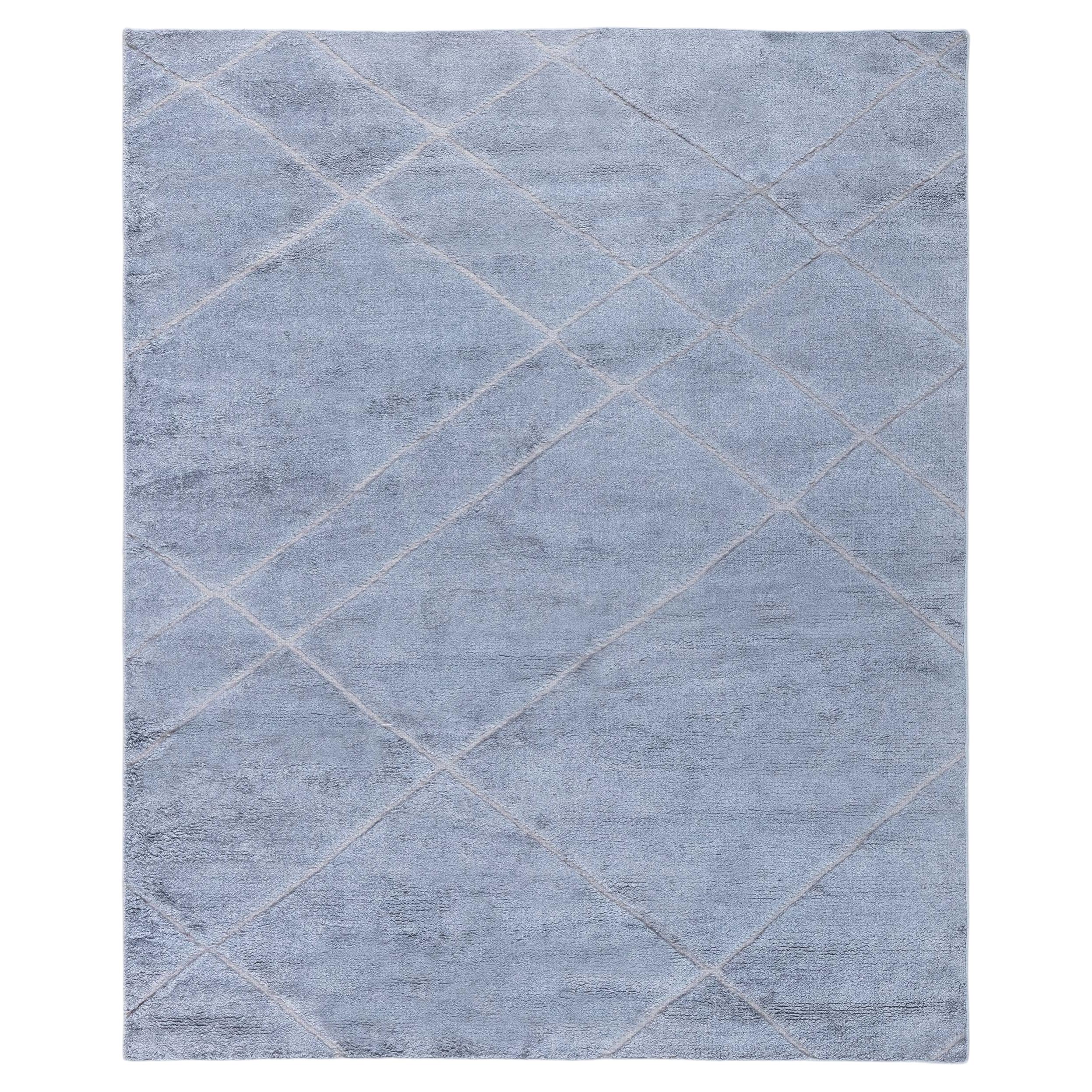 Modern Geometric Diamond Slate Gray Silk Rug "Crystalline" by Doris Leslie Blau For Sale