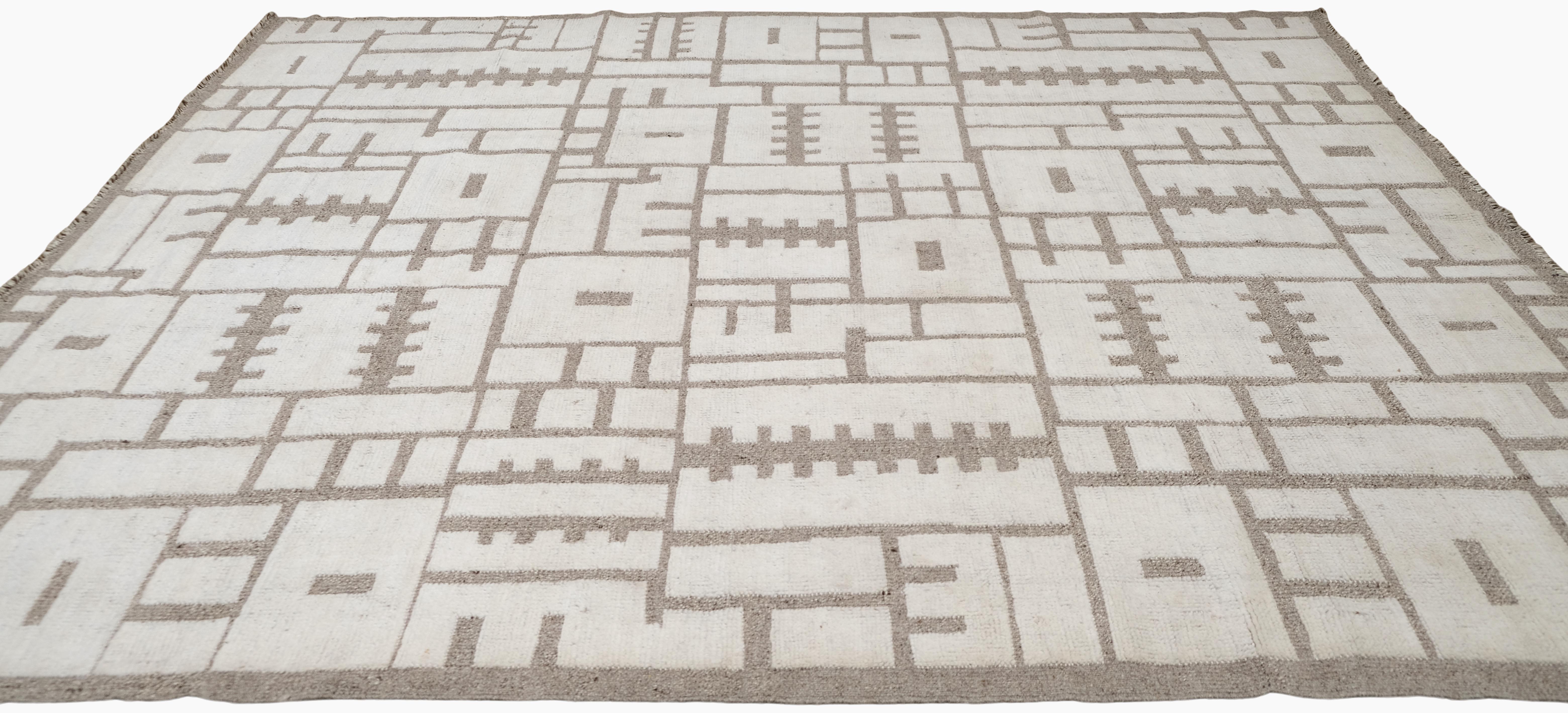 Modern Geometrisch Distressed Marokkanisch Designed Wolle Teppich 8'3''X10' (Pakistanisch) im Angebot