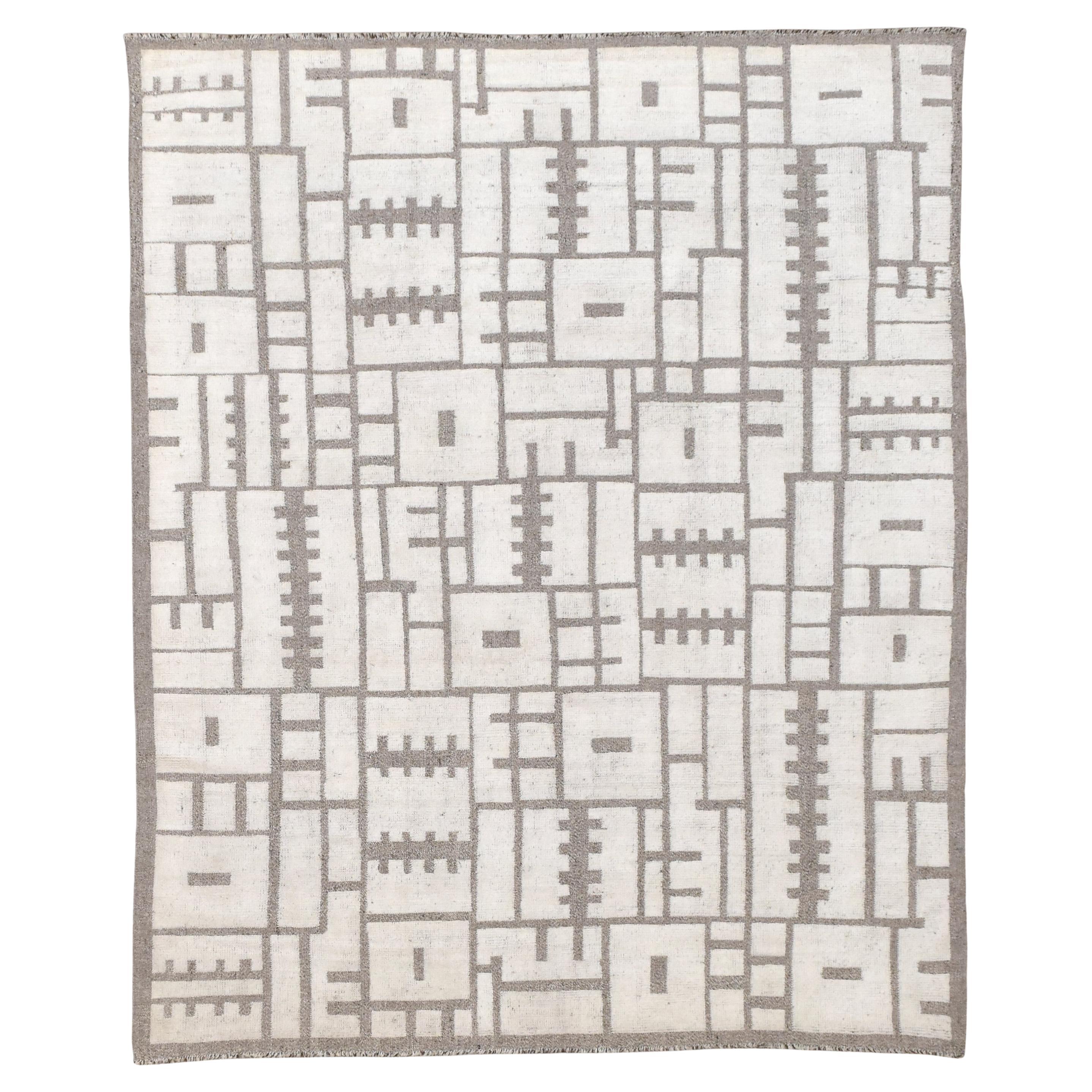 Modern Geometric Distressed Moroccan Designed Wool Rug 8'3''X10'
