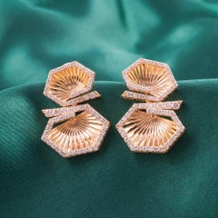 Orecchini pendenti geometrici moderni con diamanti naturali da 1,54 carati in oro giallo 18 carati