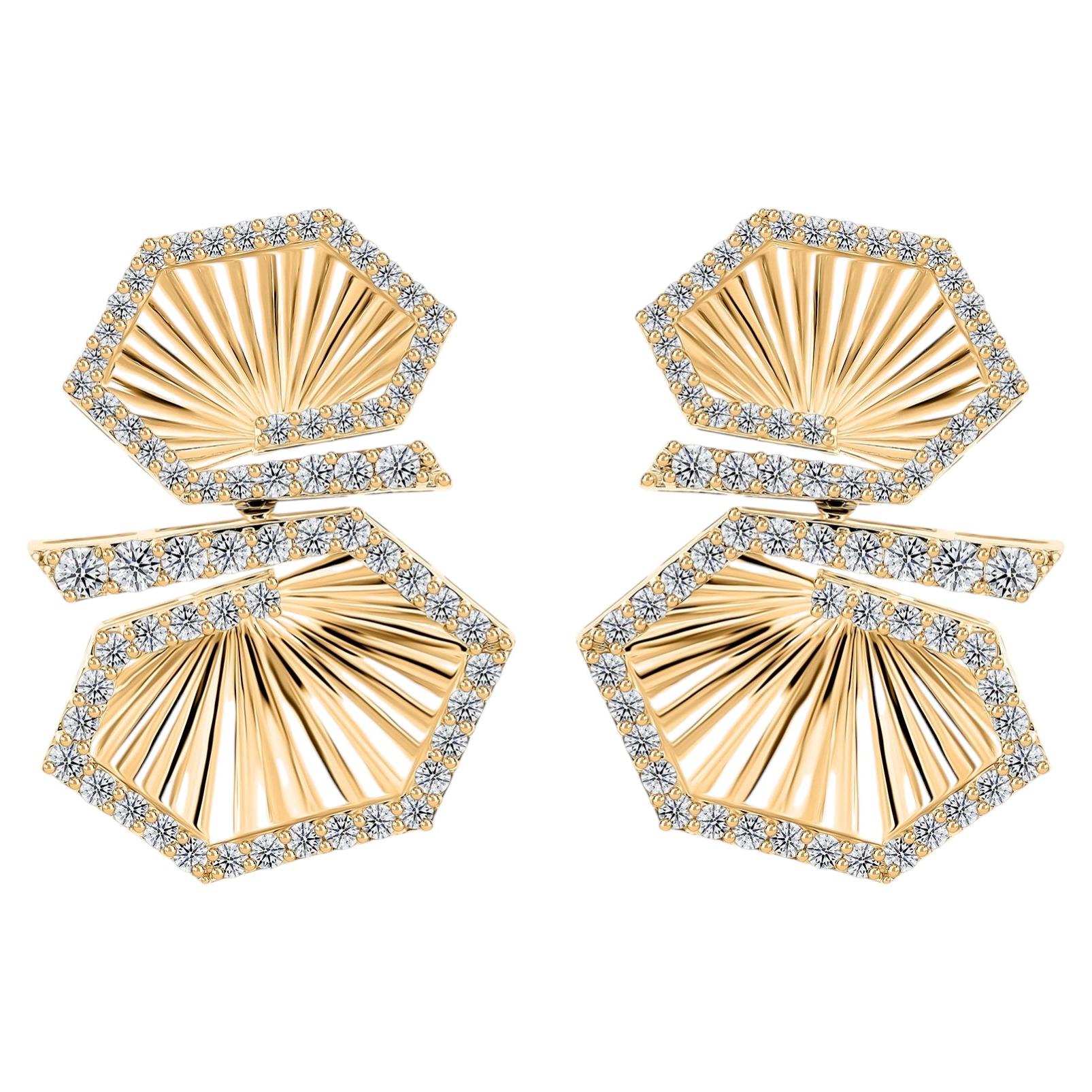 Modern Geometric Drop Earrings 1.54 Carat Natural Diamonds in 18K Yellow Gold