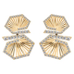 Modern Geometric Drop Earrings 1.54 Carat Natural Diamonds in 18K Yellow Gold