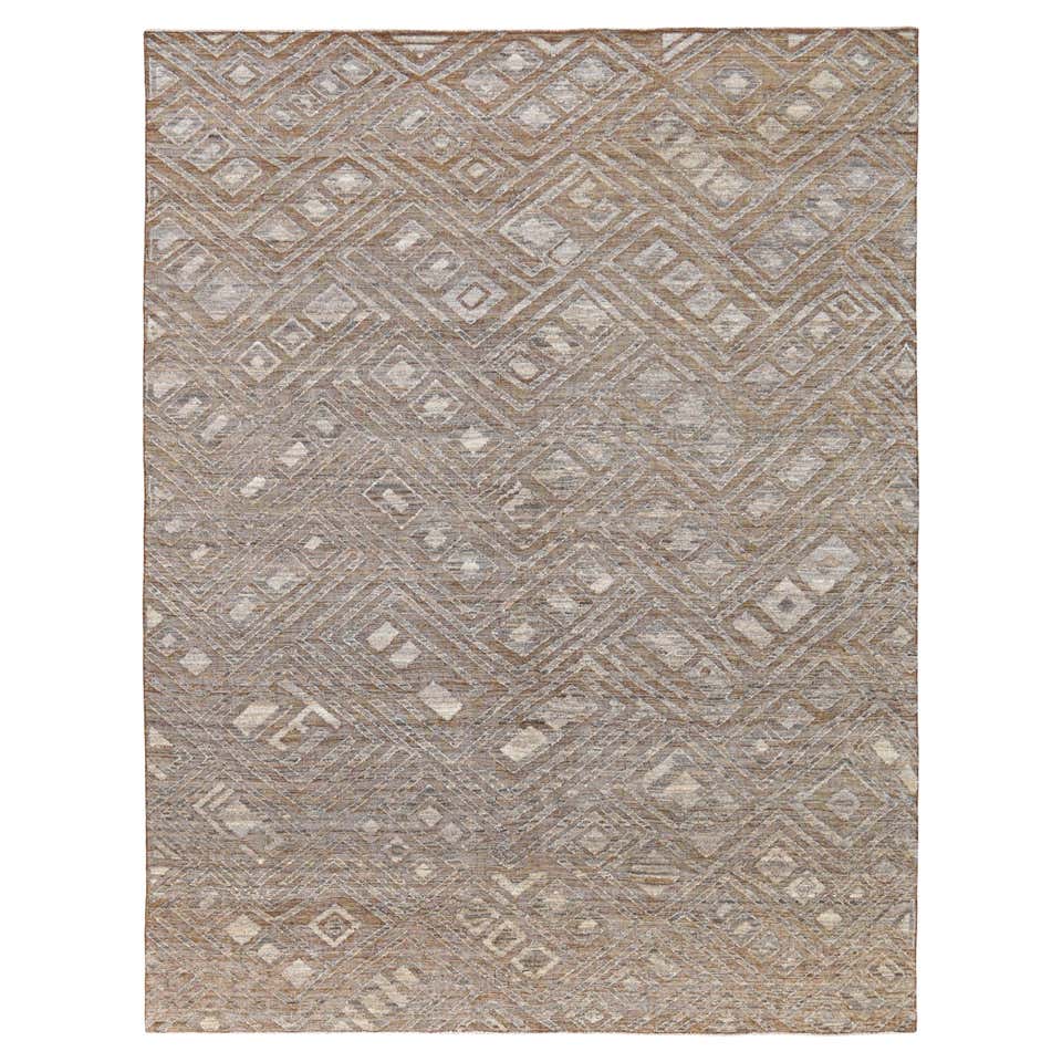 Gold Modern Handmade Geometric Custom Wool Rug For Sale at 1stDibs