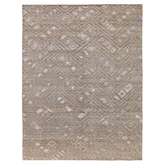 Modern Geometric Earthy Toned Hand-Knotted Wool Rug 9'2''x11'10''