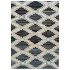 Modern Geometric Flat-Weave Handmade Wool Rug