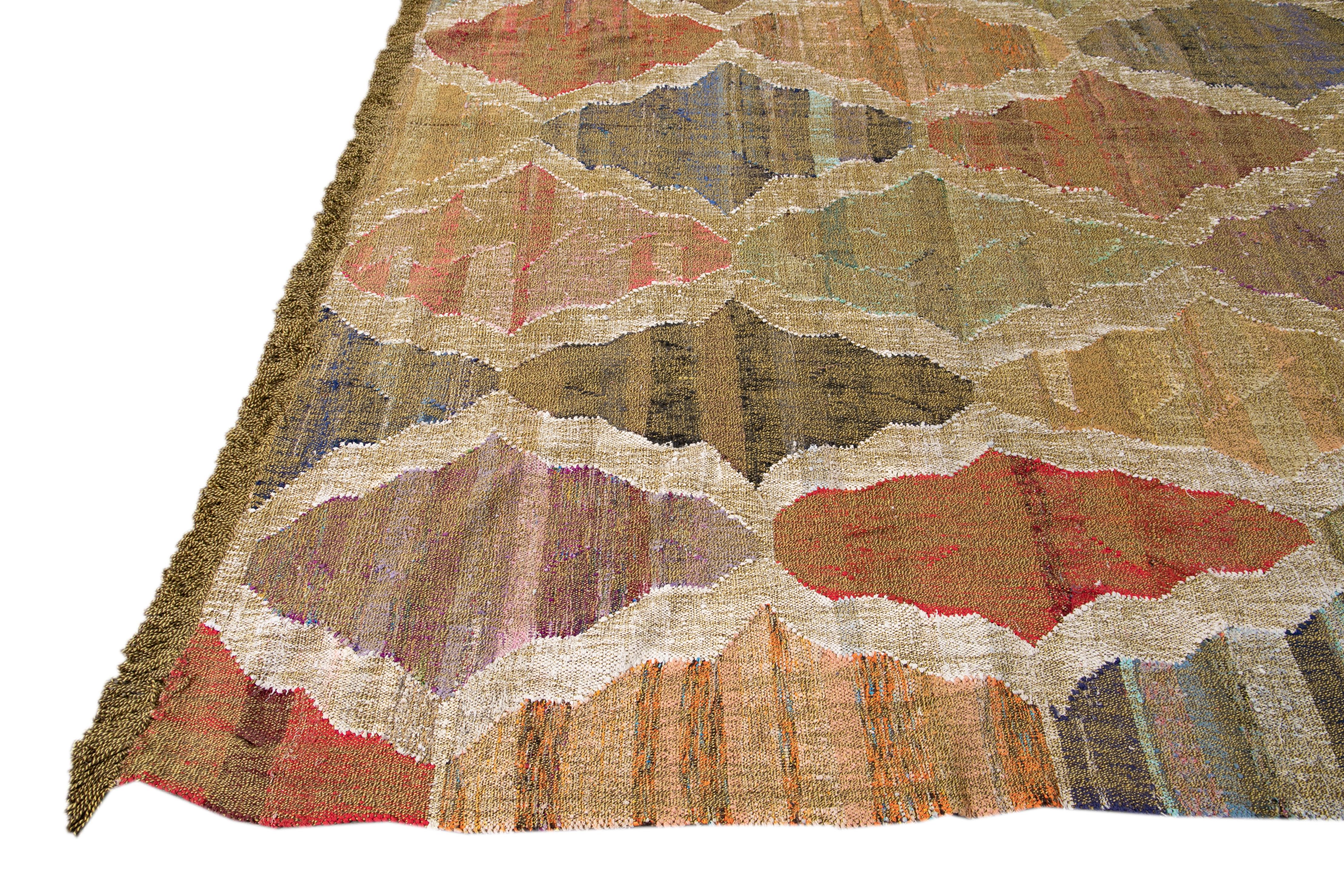 Afghan Modern Geometric Flatweave Handmade Multicolor Wool Rug For Sale