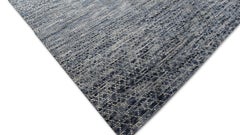 Alfombra geométrica moderna de lana gris y azul 9'3''x12'3''