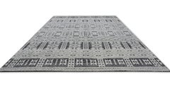 Alfombra Geométrica Moderna de Lana Tribal Gris y Marfil 8'10''x11'10''