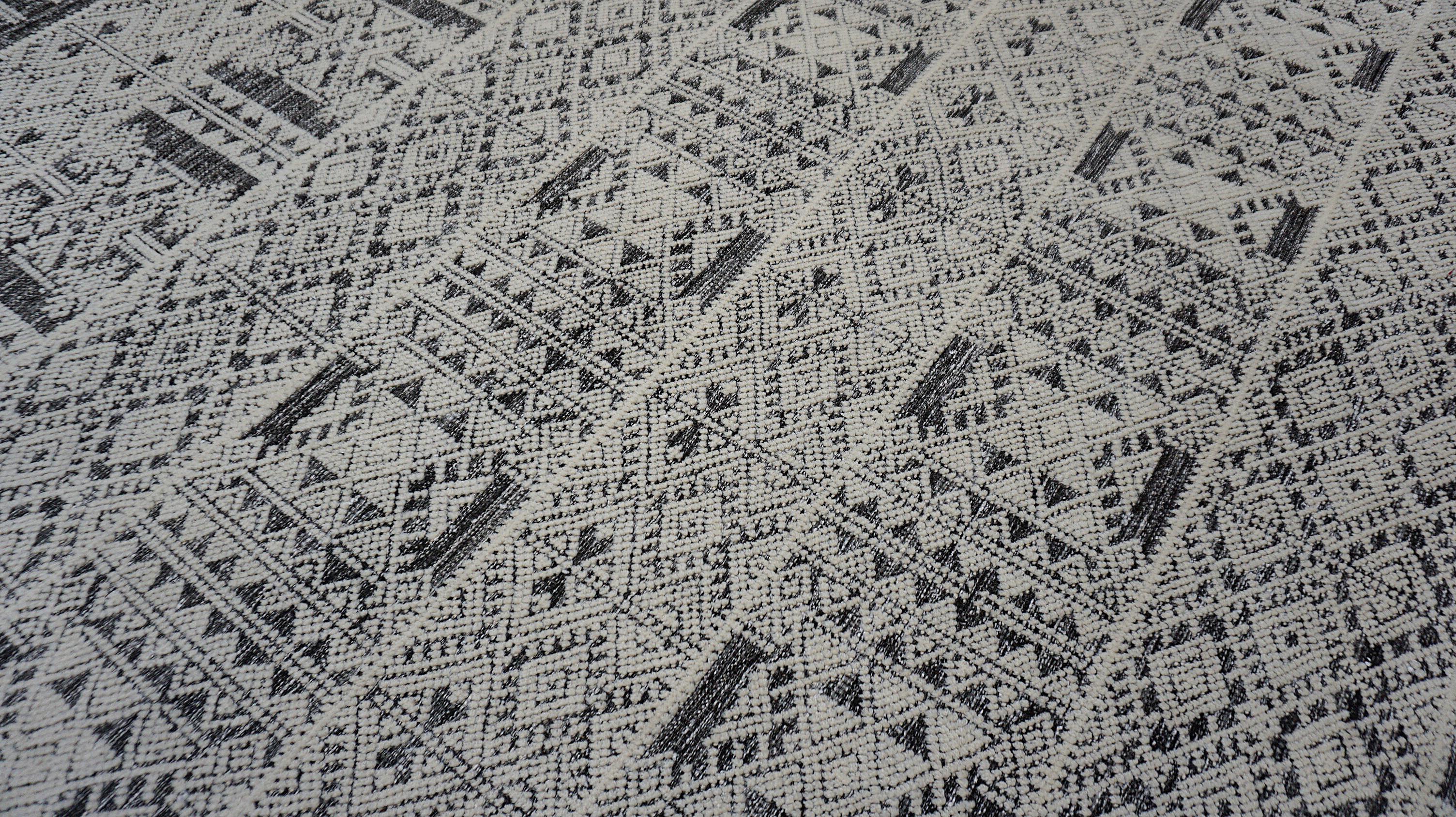 Alfombra Geométrica Moderna de Lana Tribal Gris y Marfil 8'10''x11'10'' Asiático en venta