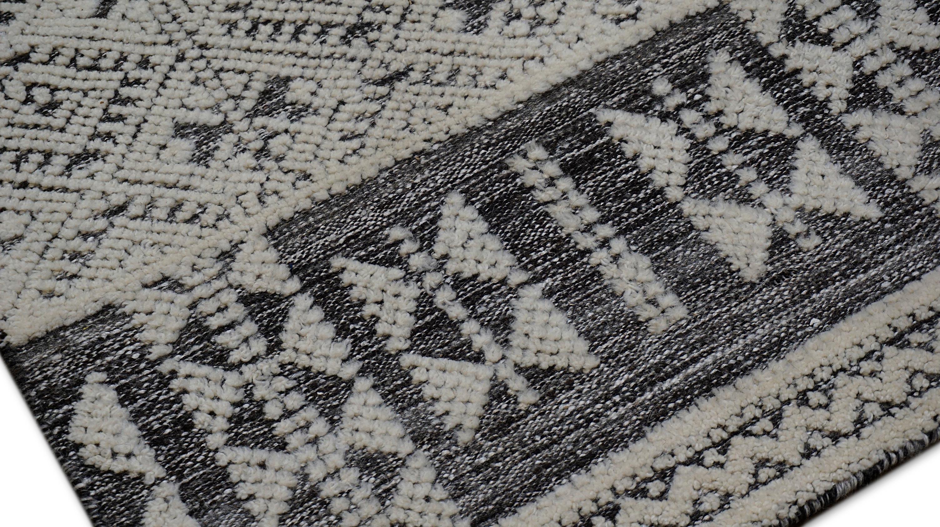 Alfombra Geométrica Moderna de Lana Tribal Gris y Marfil 8'10''x11'10'' en venta 1