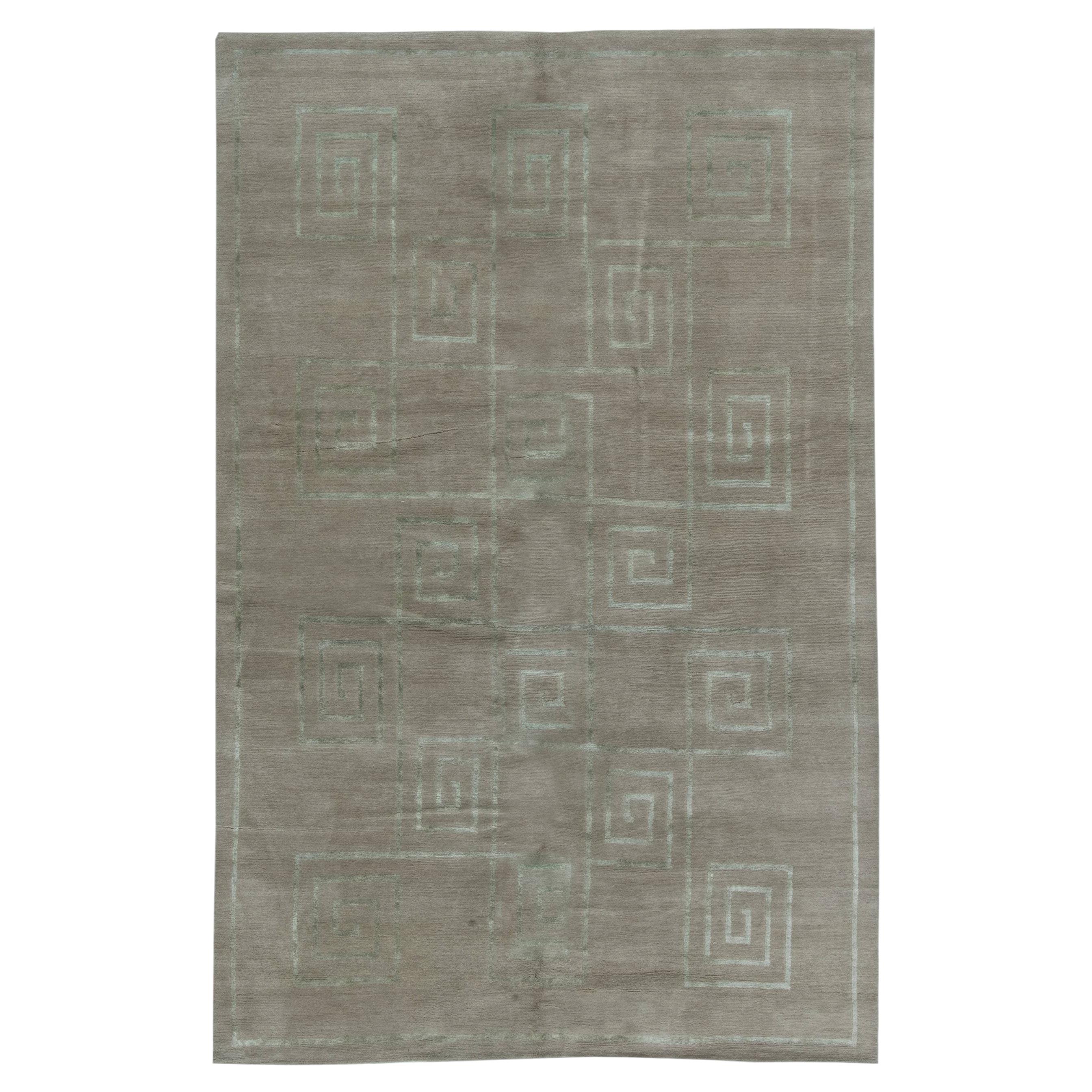 Modern Geometric Greek Key Gray Silk Carpet "Spiralis" by Doris Leslie Blau