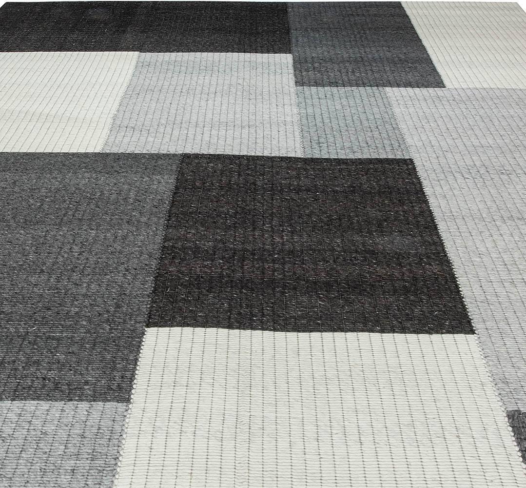 Indian Modern Geometric Grey, White and Black Carpet by Doris Leslie Blau For Sale