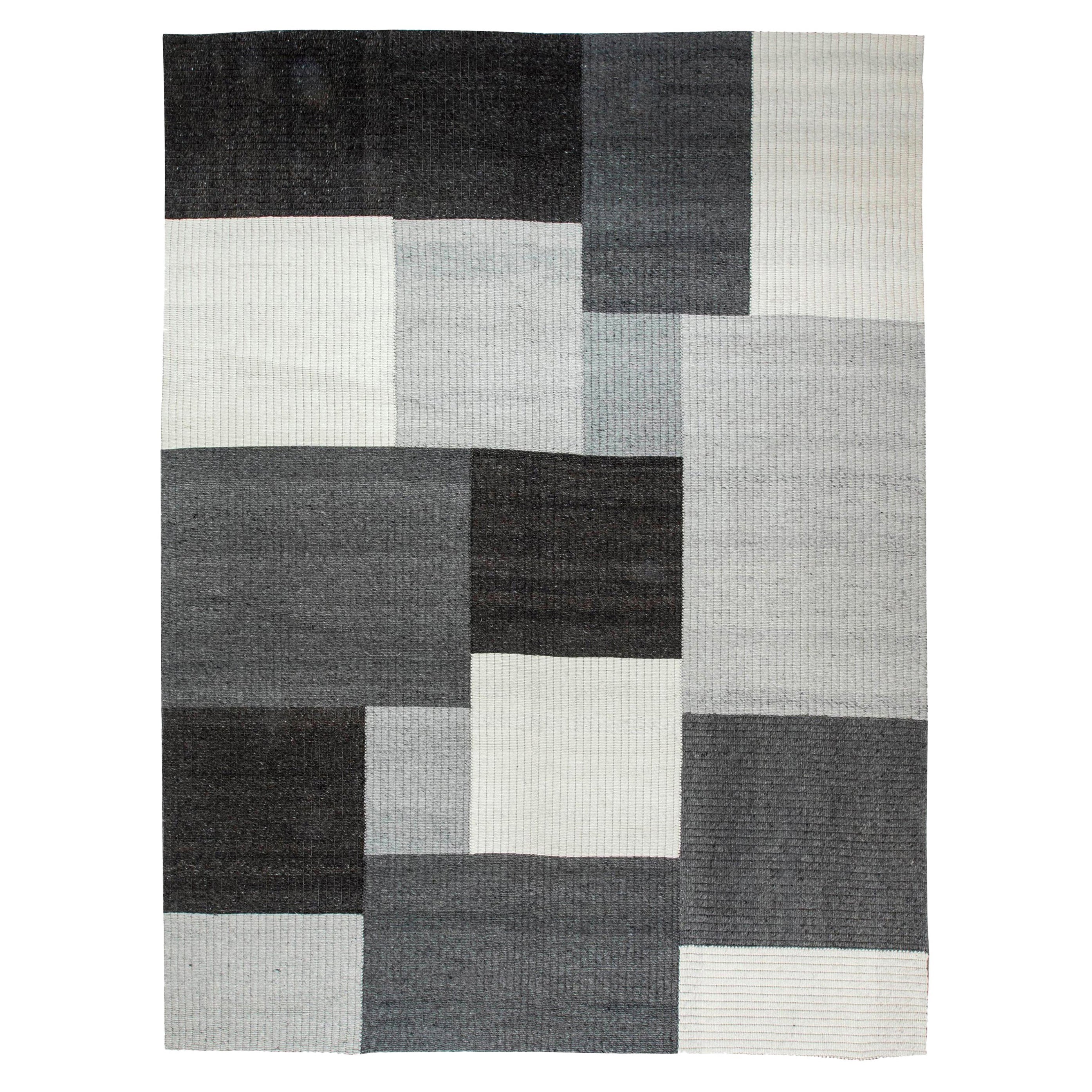 Modern Geometric Grey, White and Black Carpet by Doris Leslie Blau For Sale