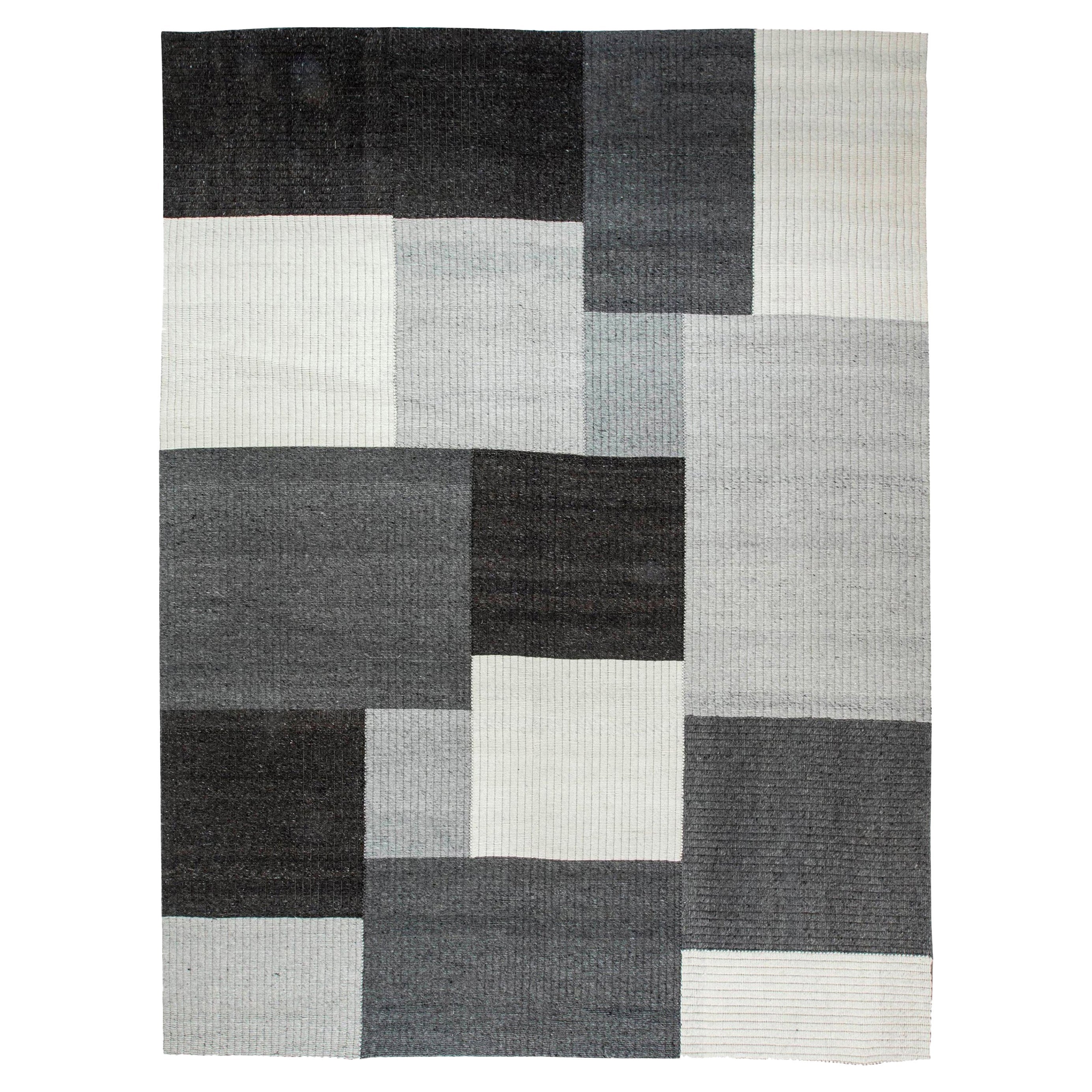 Tappeto moderno geometrico grigio, bianco e nero di Doris White Blau
