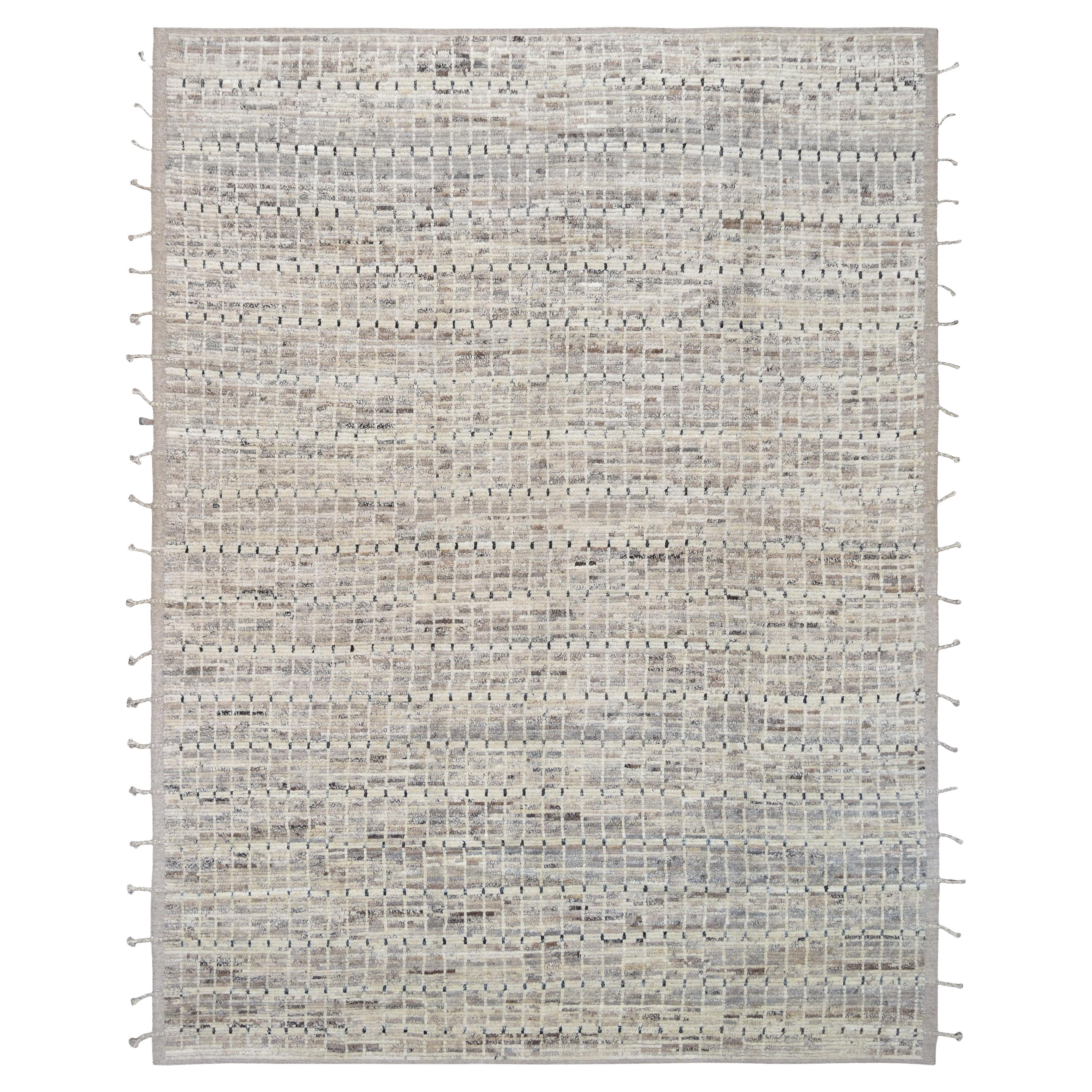 Modern Geometric Grid Pattern Neutral Wool Rug 9'3''x12'1''