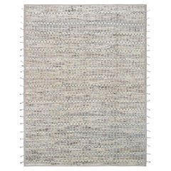 Tappeto moderno in lana neutra con motivo geometrico a griglia 9'3''x12'1''